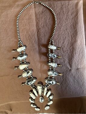 Ella Peters- White Buffalo Squash Blossom Sterling Silver Necklace